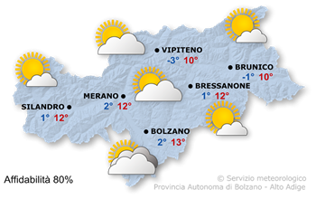 Mappa meteo Alto Adige oggi