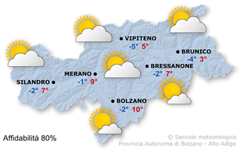 Mappa meteo Alto Adige oggi