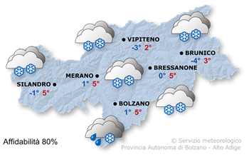 Mappa meteo Alto Adige domani