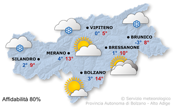 Mappa meteo Alto Adige domani