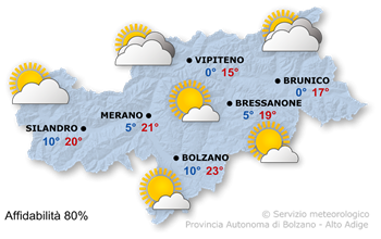Mappa meteo Alto Adige oggi