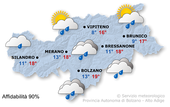 Mappa meteo Alto Adige oggi