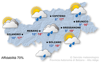 Mappa meteo Alto Adige oggi