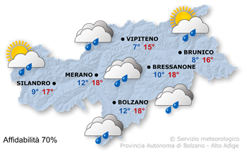 Mappa meteo Alto Adige domani
