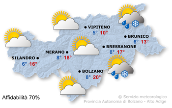 Mappa meteo Alto Adige oggi
