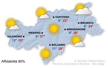 Mappa meteo Alto Adige oggi