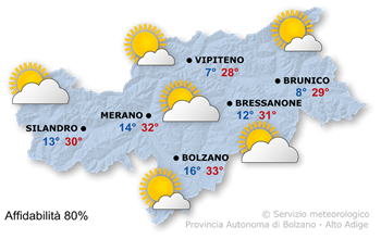 Mappa meteo Alto Adige domani