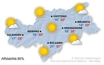 Mappa meteo Alto Adige domani