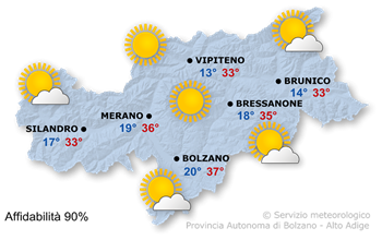 Mappa meteo Alto Adige oggi