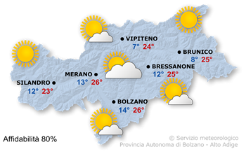 Mappa meteo Alto Adige oggi