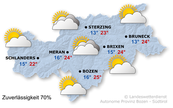 Wetterkarte Südtirol heute