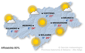 Mappa meteo Alto Adige domani