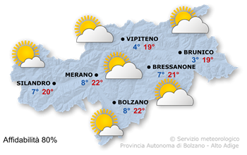 Mappa meteo Alto Adige oggi