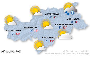 Mappa meteo Alto Adige domani