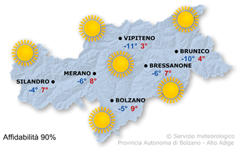 Mappa meteo Alto Adige oggi