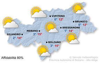 Mappa meteo Alto Adige domani