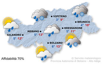 Mappa meteo Alto Adige domani