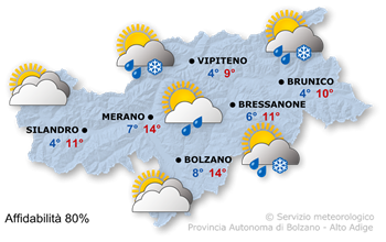 Mappa meteo Alto Adige oggi