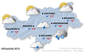 Mappa meteo Alto Adige domani