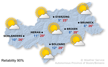 Weather Map South Tyrol tomorrow