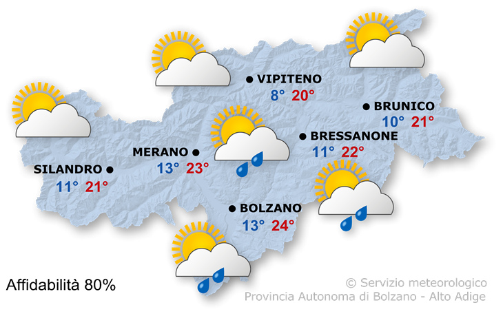 Previsione per oggi, martedì 13/05/2025