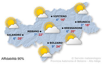 Mappa meteo Alto Adige oggi