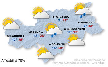 Mappa meteo Alto Adige domani