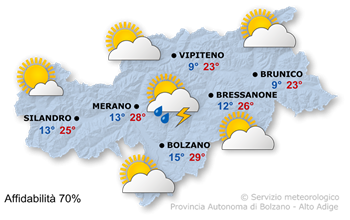 Mappa meteo Alto Adige domani