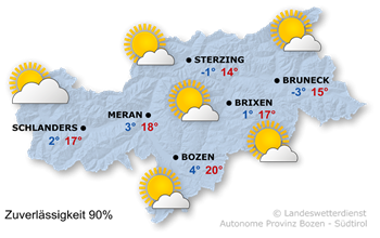 Wetterkarte Südtirol morgen