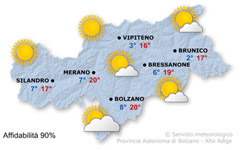 Mappa meteo Alto Adige oggi