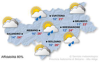 Nubi, sole e rovesci pomeridiani